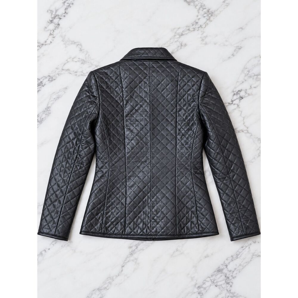 Neiman Marcus Lamb Leather Quilted Jacket Women's M Black - Picture 2 of 6